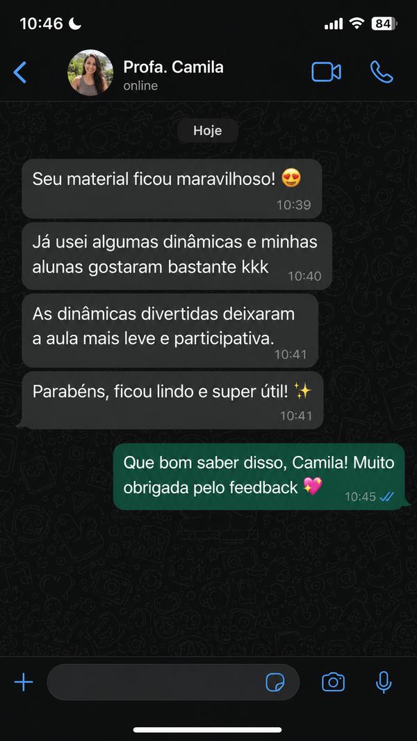 Depoimento da Profa. Camila sobre as dinâmicas