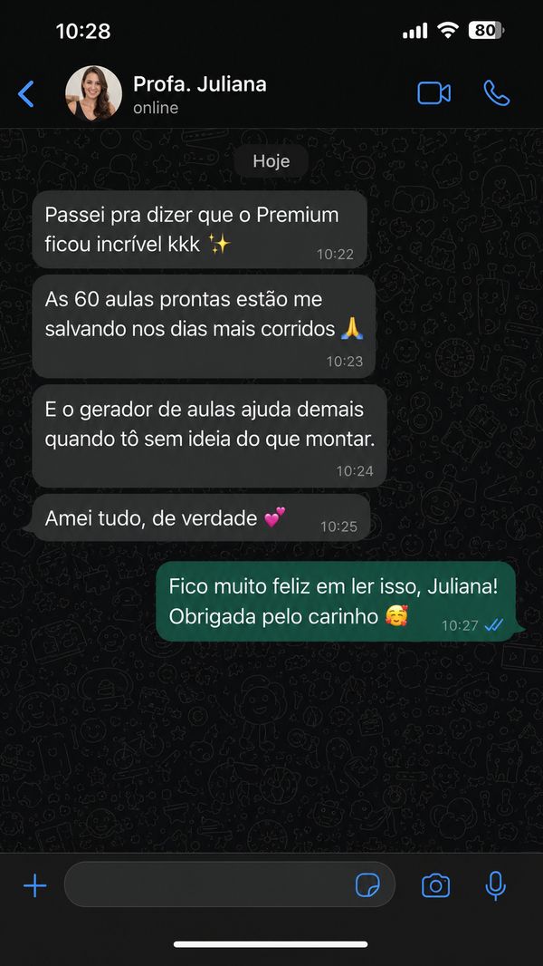 Depoimento da Profa. Juliana sobre o Plano Premium