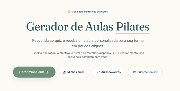 Tela do Gerador de Aulas Pilates